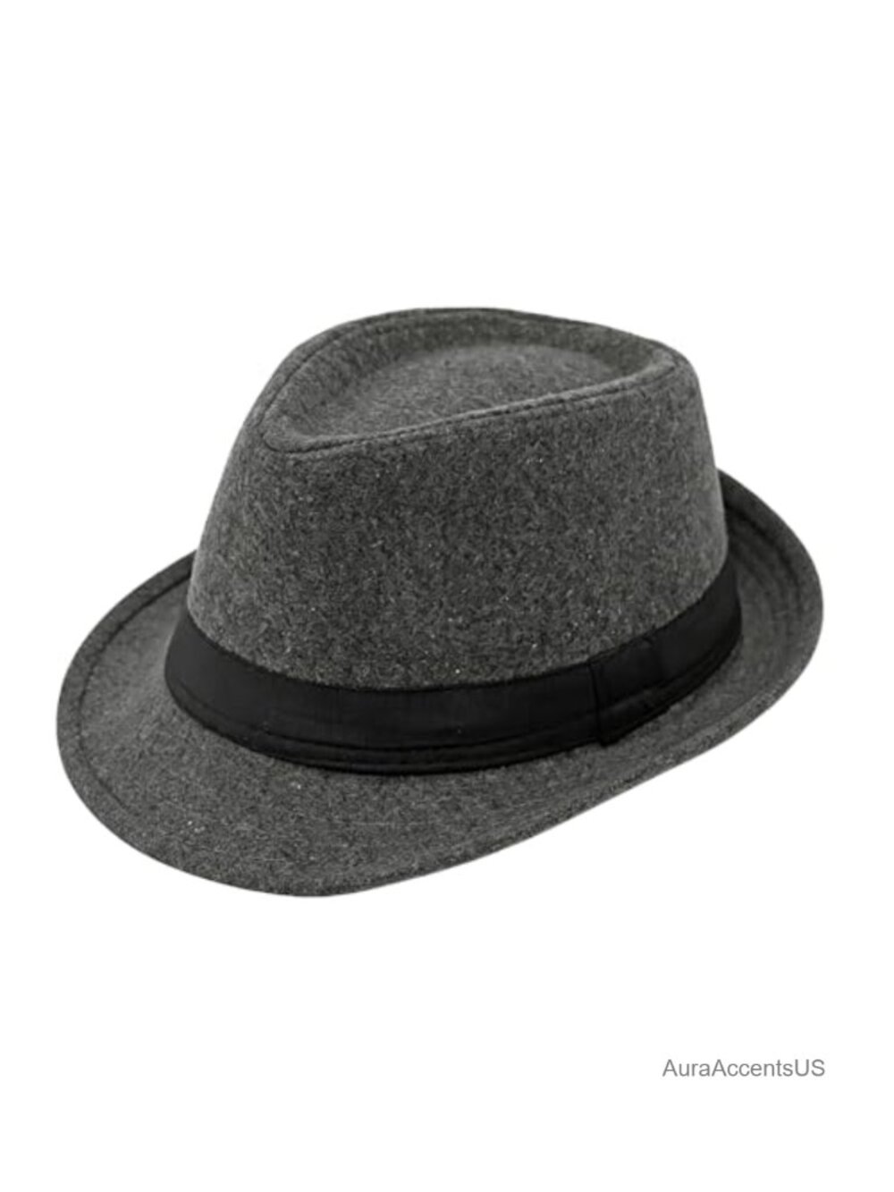 Wool Blend Fedora Hat Short Brim Teardrop Crown Satin Band